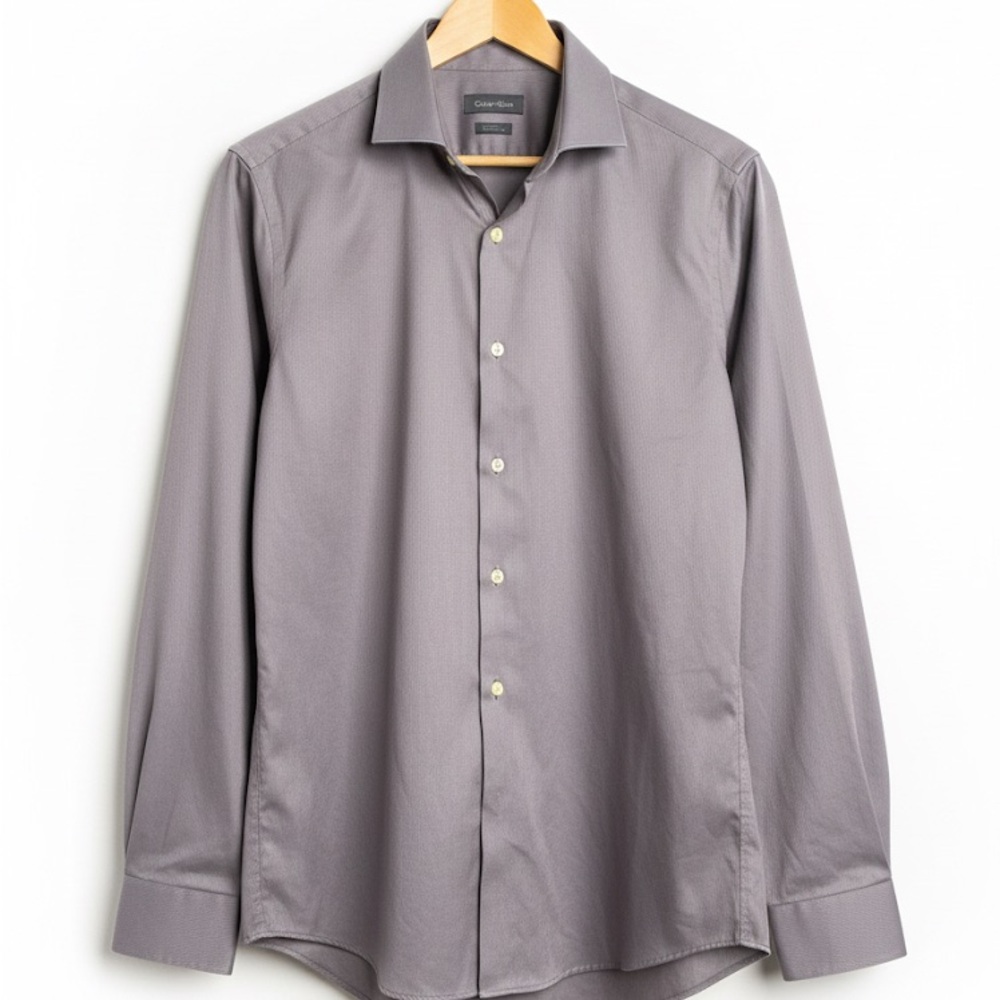 Calvin Klein Slim Fit Dress Shirt – Size 16½ | 36/37 Tall | Charcoal Gray Button